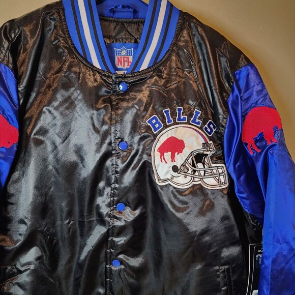 Buffalo Bills Jacket Satin Bomber Coat NFL Team Varsity Button NFL Mens XL - Picture 2 of 12